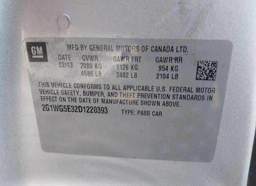 Photo 9 of 2013 Chevrolet Impala LT (VIN 2G1WG5E32D1220393)