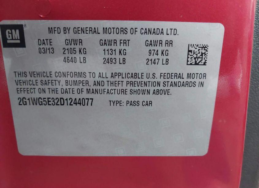 Photo 9 of 2013 Chevrolet Impala LT (VIN 2G1WG5E32D1244077)