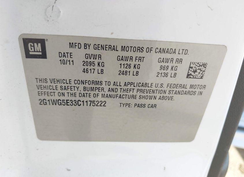 Photo 9 of 2012 Chevrolet Impala LT (VIN 2G1WG5E33C1175222)