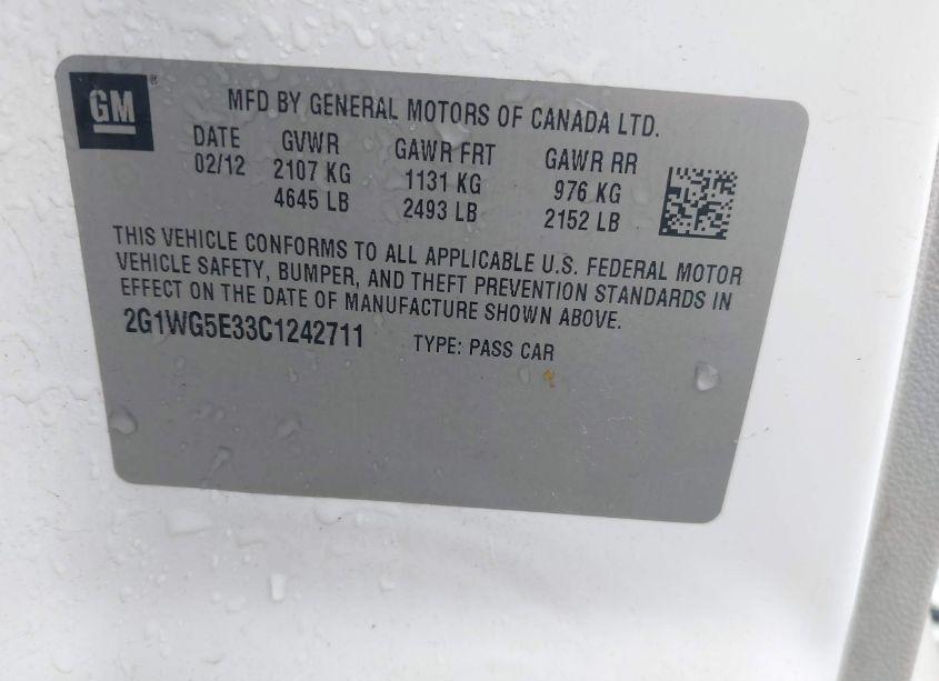 Photo 9 of 2012 Chevrolet Impala LT (VIN 2G1WG5E33C1242711)