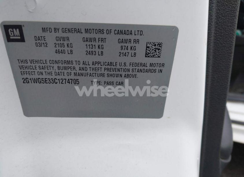 Photo 9 of 2012 Chevrolet Impala LT (VIN 2G1WG5E33C1274705)