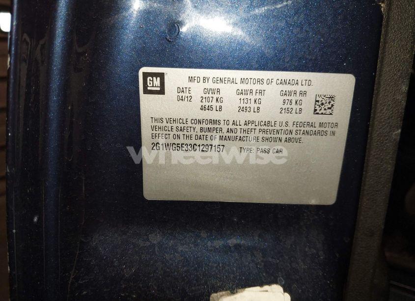 Photo 9 of 2012 Chevrolet Impala LT (VIN 2G1WG5E33C1297157)