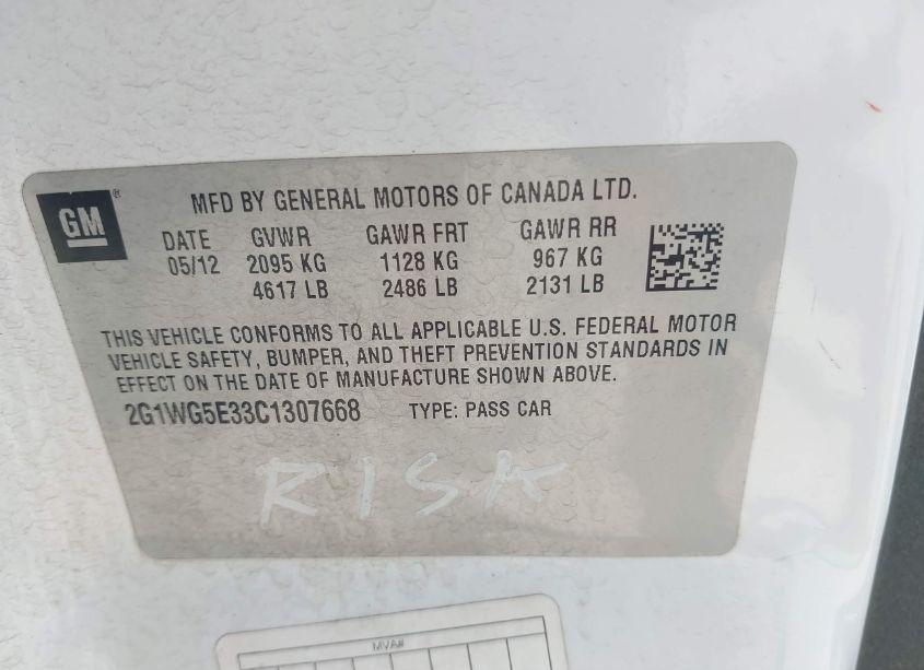 Photo 9 of 2012 Chevrolet Impala LT (VIN 2G1WG5E33C1307668)