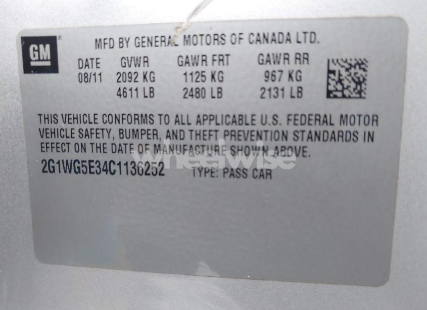 Photo 9 of 2012 Chevrolet Impala LT (VIN 2G1WG5E34C1136252)