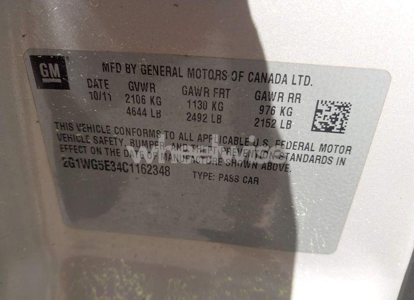 Photo 9 of 2012 Chevrolet Impala LT (VIN 2G1WG5E34C1162348)