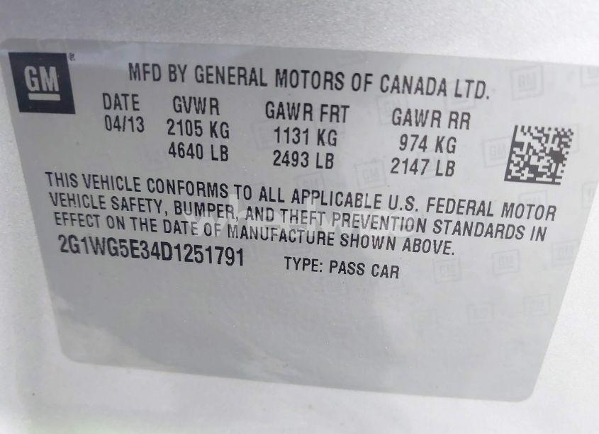 Photo 9 of 2013 Chevrolet Impala LT (VIN 2G1WG5E34D1251791)