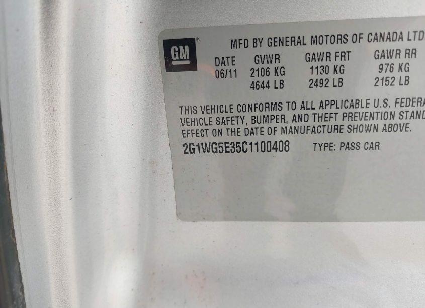 Photo 9 of 2012 Chevrolet Impala LT FLEET (VIN 2G1WG5E35C1100408)