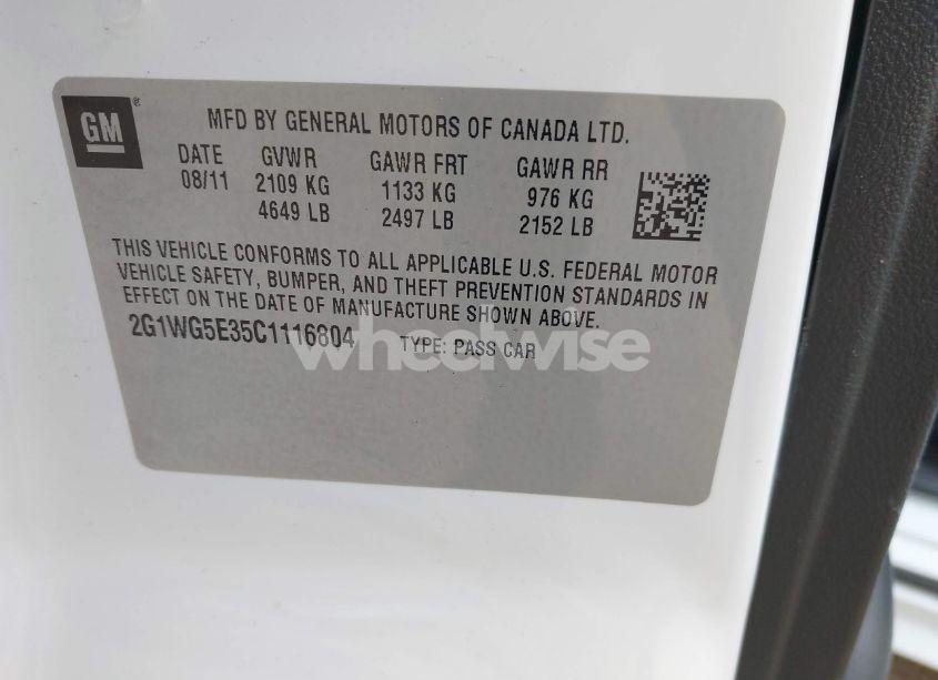 Photo 9 of 2012 Chevrolet Impala LT (VIN 2G1WG5E35C1116804)