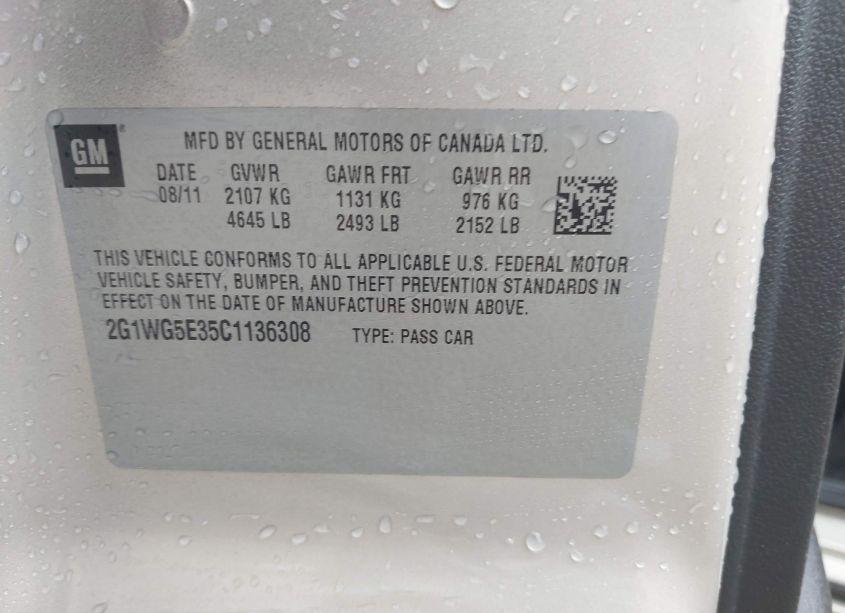 Photo 9 of 2012 Chevrolet Impala LT (VIN 2G1WG5E35C1136308)