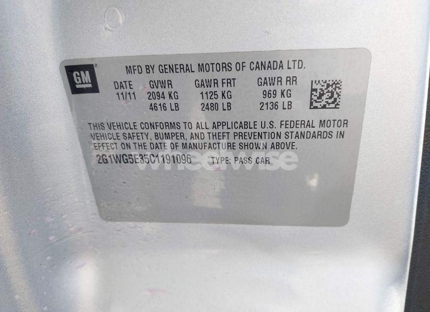 Photo 9 of 2012 Chevrolet Impala LT (VIN 2G1WG5E35C1191096)