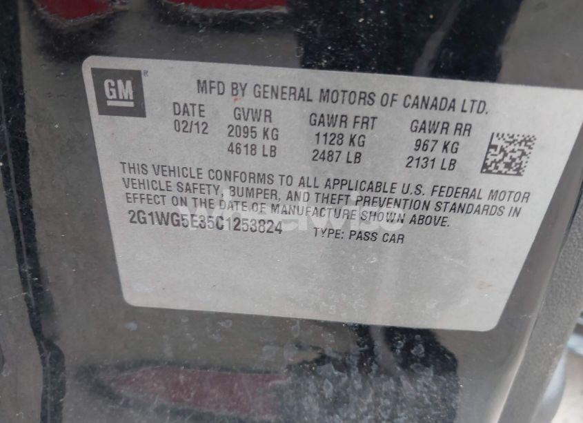 Photo 9 of 2012 Chevrolet Impala LT (VIN 2G1WG5E35C1253824)