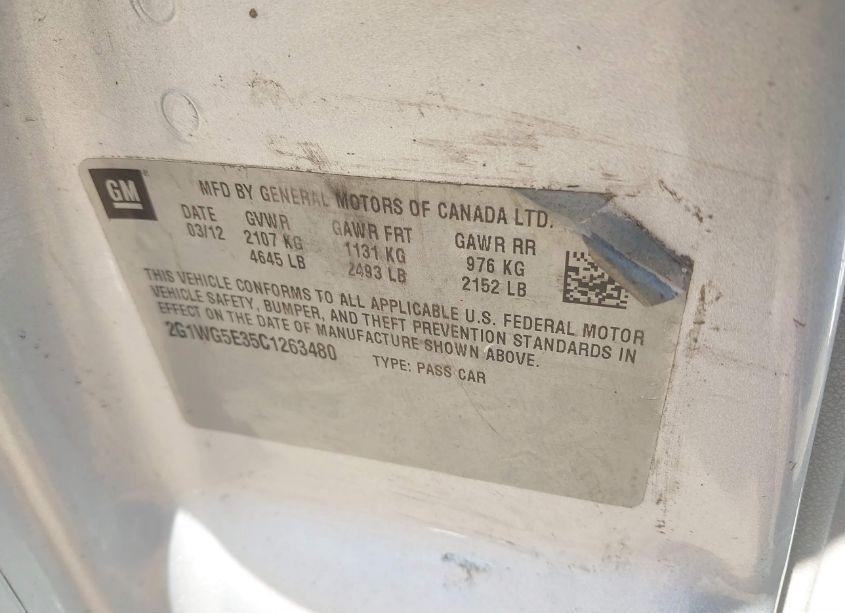 Photo 9 of 2012 Chevrolet Impala LT (VIN 2G1WG5E35C1263480)