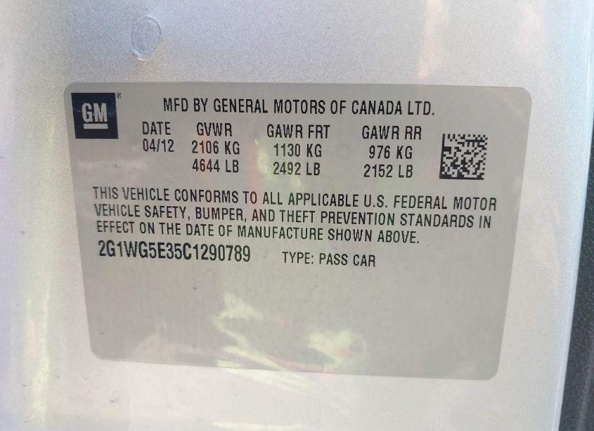 Photo 9 of 2012 Chevrolet Impala LT (VIN 2G1WG5E35C1290789)