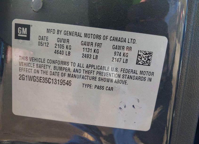 Photo 9 of 2012 Chevrolet Impala LT (VIN 2G1WG5E35C1319546)