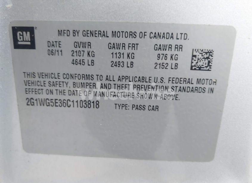 Photo 9 of 2012 Chevrolet Impala LT FLEET (VIN 2G1WG5E36C1103818)