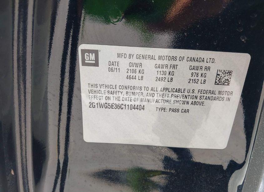 Photo 9 of 2012 Chevrolet Impala LT (VIN 2G1WG5E36C1104404)