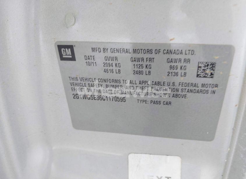 Photo 9 of 2012 Chevrolet Impala LT (VIN 2G1WG5E36C1170595)