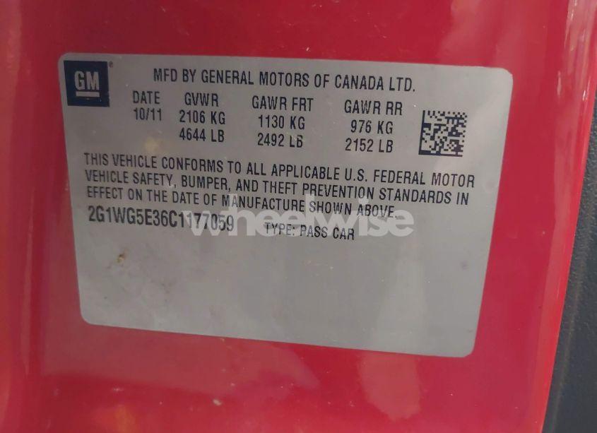 Photo 9 of 2012 Chevrolet Impala LT (VIN 2G1WG5E36C1177059)