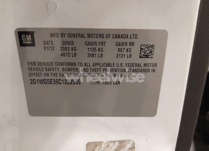 Photo 9 of 2012 Chevrolet Impala LT (VIN 2G1WG5E36C1232559)