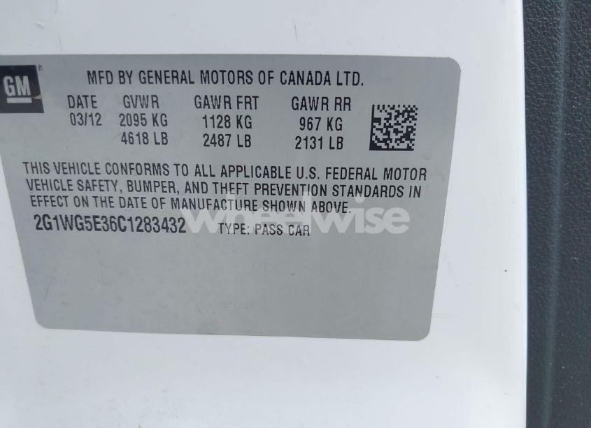 Photo 9 of 2012 Chevrolet Impala LT (VIN 2G1WG5E36C1283432)