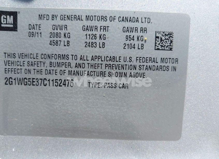 Photo 9 of 2012 Chevrolet Impala LT (VIN 2G1WG5E37C1152476)