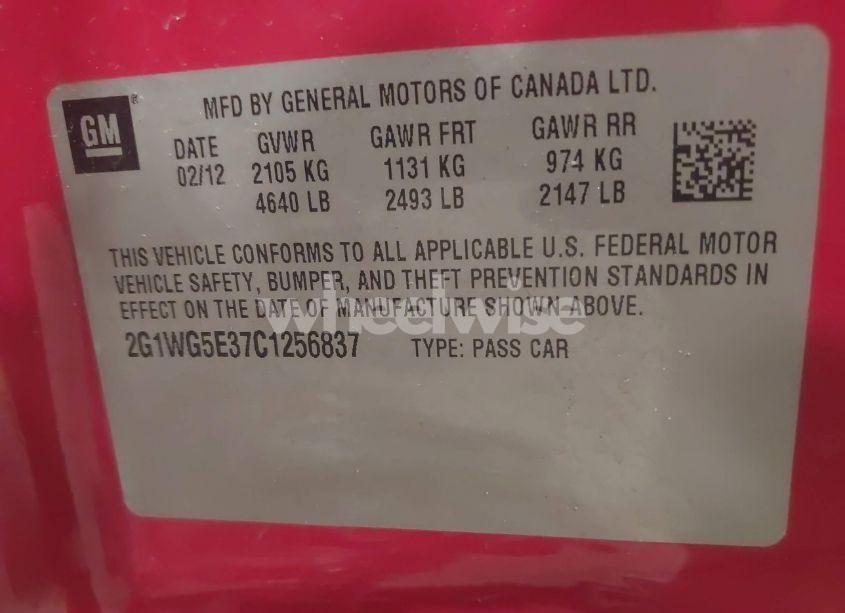 Photo 9 of 2012 Chevrolet Impala LT (VIN 2G1WG5E37C1256837)