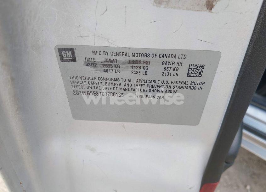 Photo 9 of 2012 Chevrolet Impala LT (VIN 2G1WG5E37C1280135)