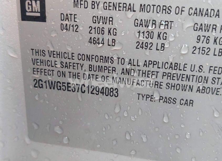 Photo 9 of 2012 Chevrolet Impala LT (VIN 2G1WG5E37C1294083)