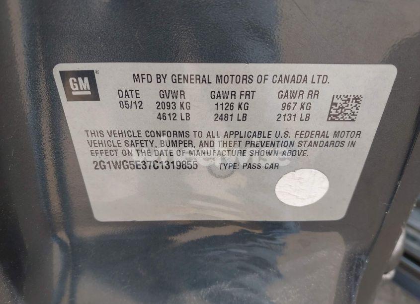 Photo 9 of 2012 Chevrolet Impala LT (VIN 2G1WG5E37C1319855)