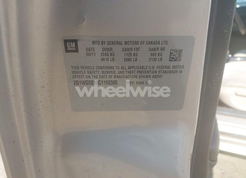 Photo 9 of 2012 Chevrolet Impala LT (VIN 2G1WG5E38C1100385)