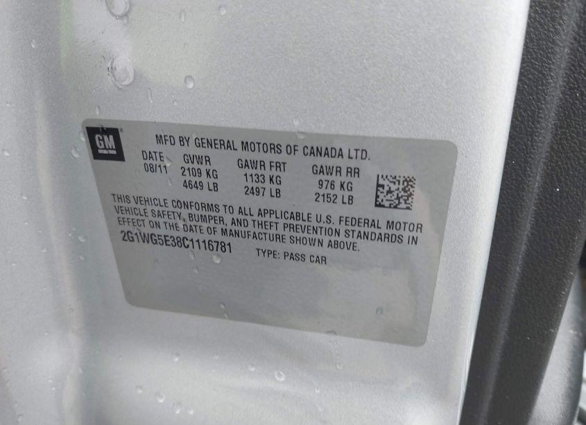 Photo 9 of 2012 Chevrolet Impala LT FLEET (VIN 2G1WG5E38C1116781)