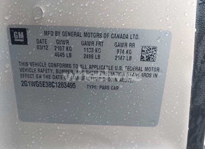 Photo 9 of 2012 Chevrolet Impala LT (VIN 2G1WG5E38C1283495)