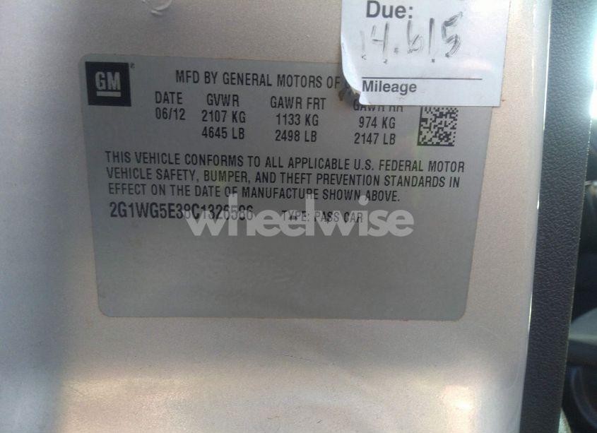 Photo 9 of 2012 Chevrolet Impala LT (VIN 2G1WG5E38C1326586)