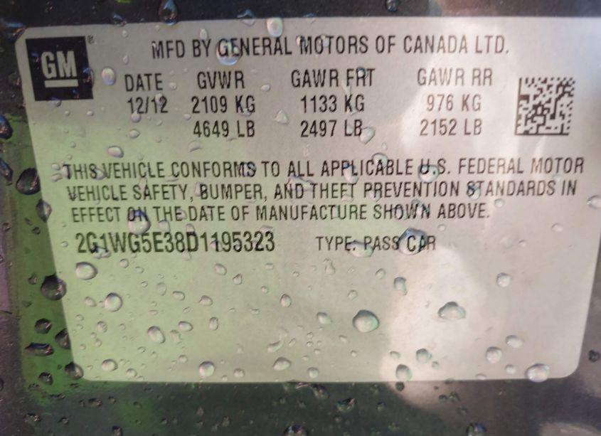 Photo 9 of 2013 Chevrolet Impala LT (VIN 2G1WG5E38D1195323)