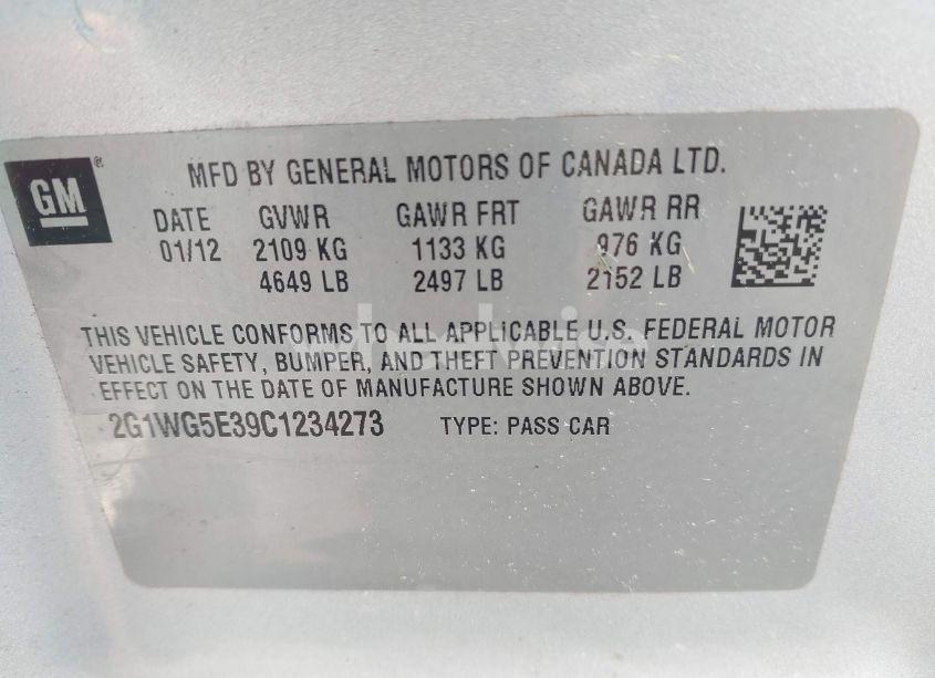 Photo 9 of 2012 Chevrolet Impala LT (VIN 2G1WG5E39C1234273)