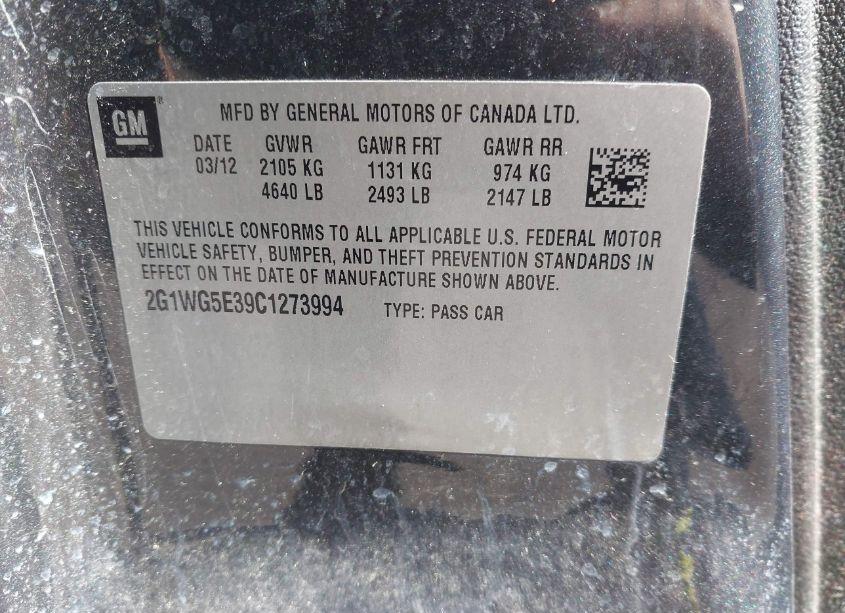 Photo 9 of 2012 Chevrolet Impala LT (VIN 2G1WG5E39C1273994)