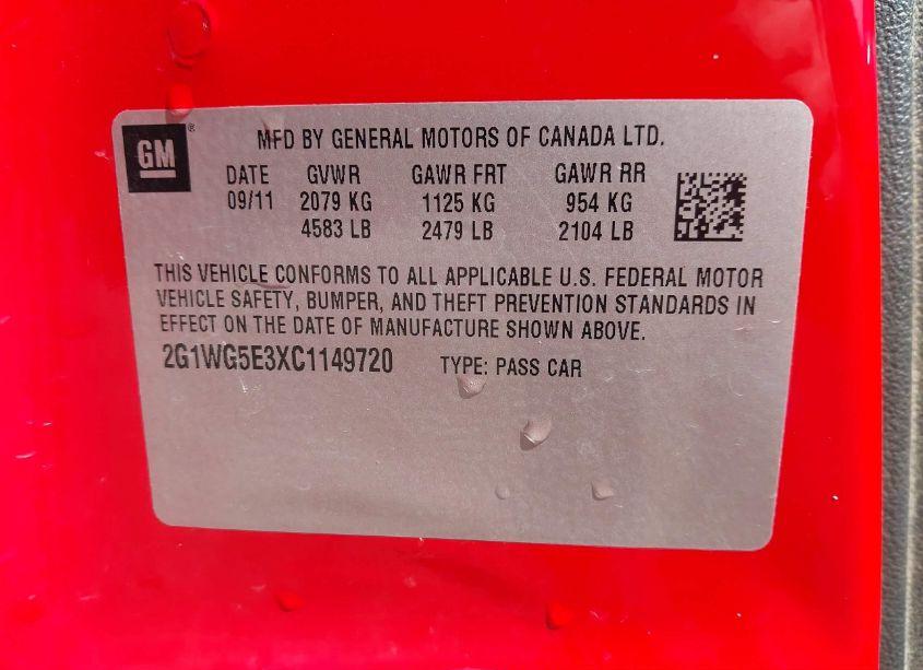 Photo 9 of 2012 Chevrolet Impala LT (VIN 2G1WG5E3XC1149720)