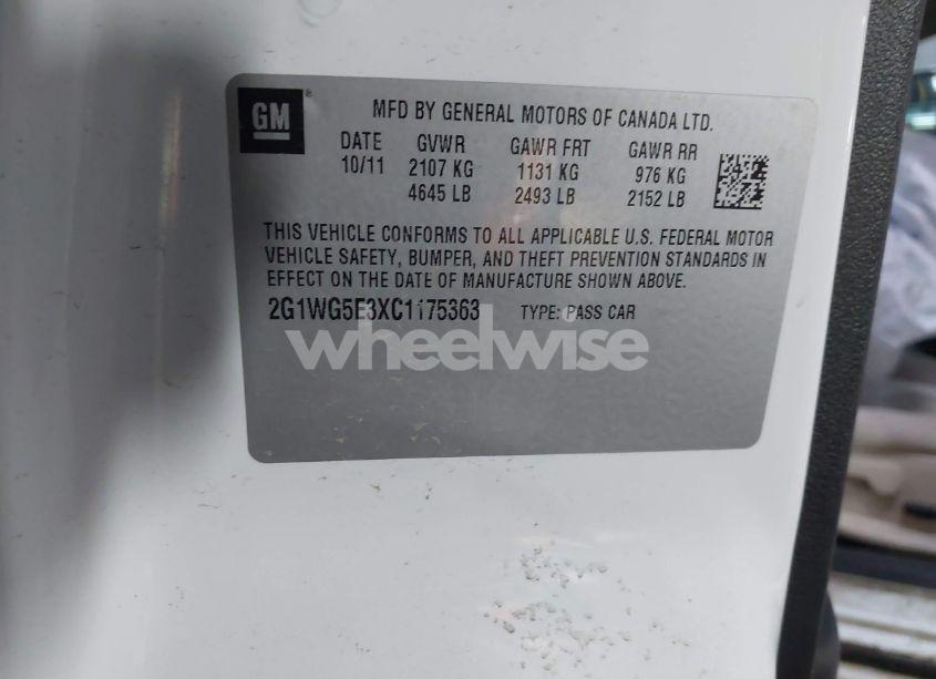 Photo 9 of 2012 Chevrolet Impala LT (VIN 2G1WG5E3XC1175363)