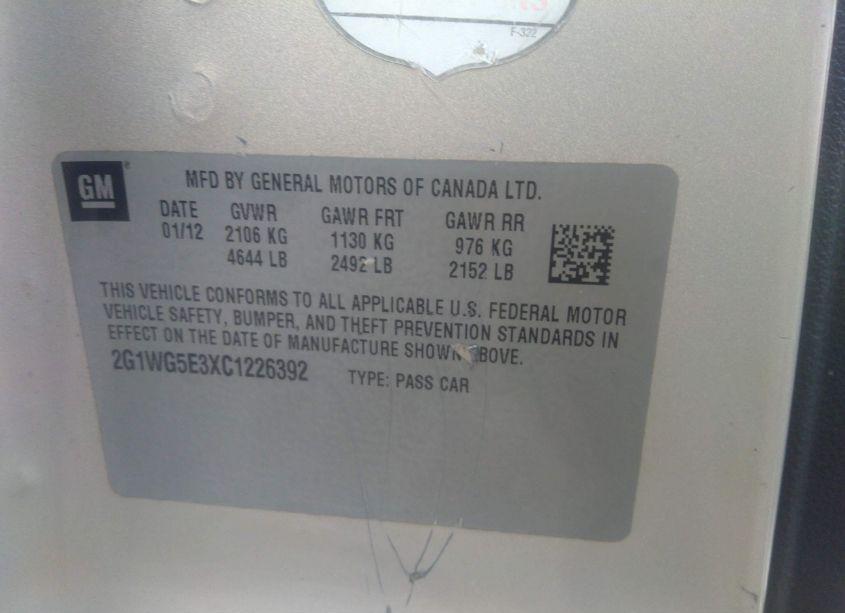 Photo 9 of 2012 Chevrolet Impala LT (VIN 2G1WG5E3XC1226392)