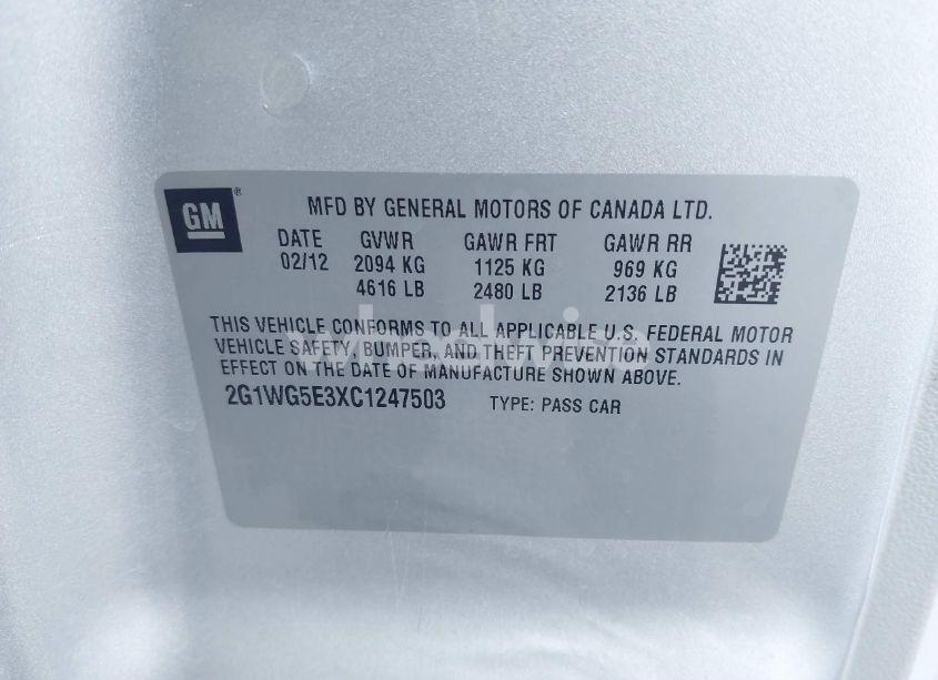 Photo 9 of 2012 Chevrolet Impala LT FLEET (VIN 2G1WG5E3XC1247503)