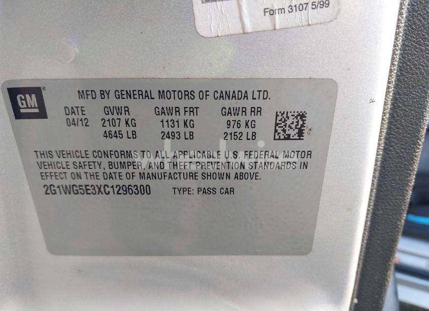 Photo 9 of 2012 Chevrolet Impala LT (VIN 2G1WG5E3XC1296300)