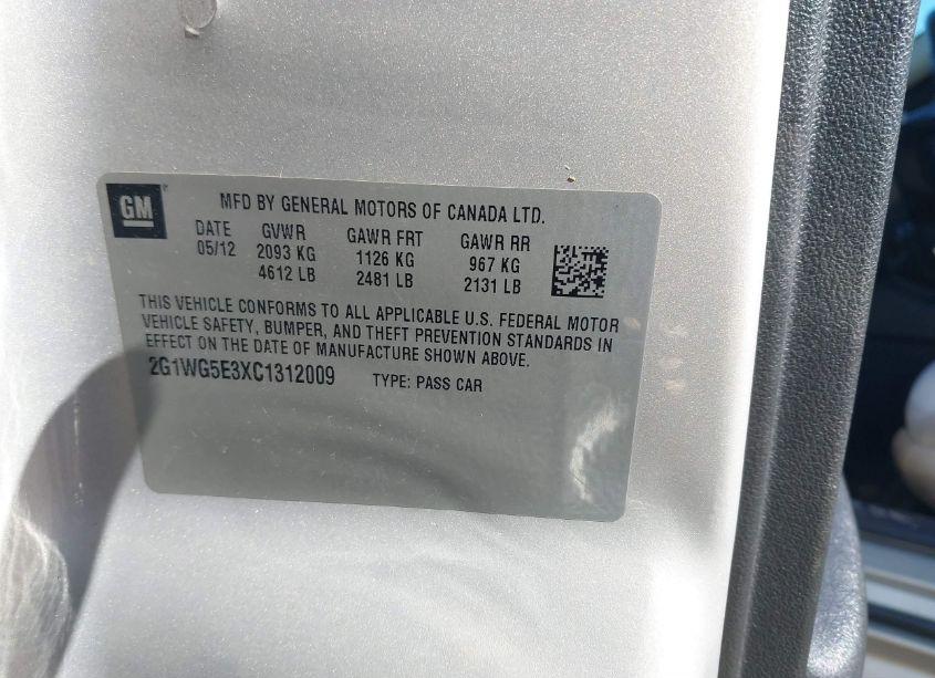 Photo 9 of 2012 Chevrolet Impala LT (VIN 2G1WG5E3XC1312009)