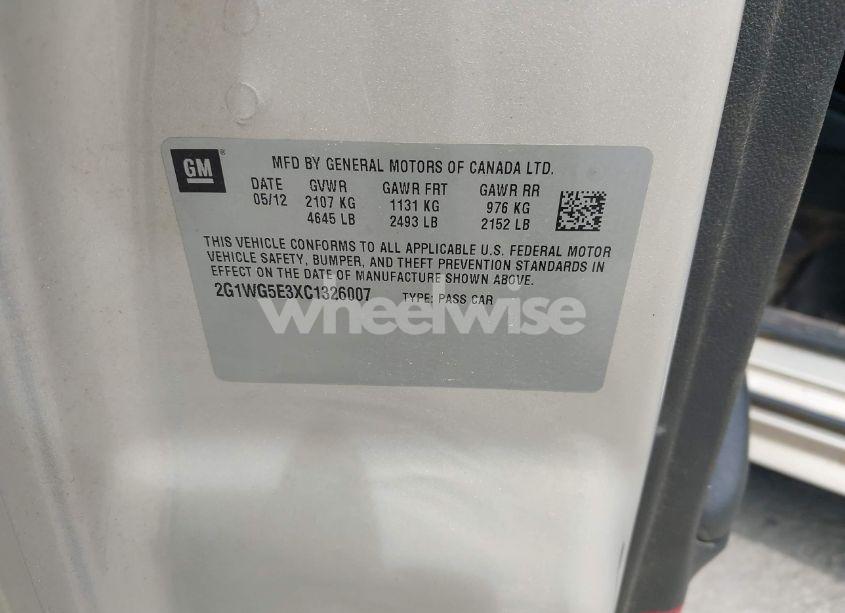 Photo 9 of 2012 Chevrolet Impala LT (VIN 2G1WG5E3XC1326007)