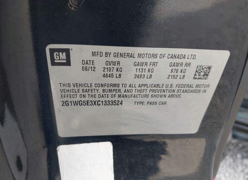 Photo 9 of 2012 Chevrolet Impala LT (VIN 2G1WG5E3XC1333524)