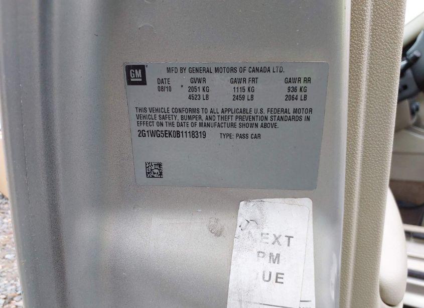 Photo 9 of 2011 Chevrolet Impala LT (VIN 2G1WG5EK0B1118319)