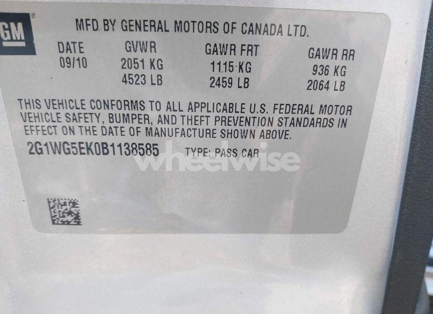 Photo 9 of 2011 Chevrolet Impala LT (VIN 2G1WG5EK0B1138585)