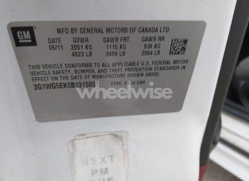 Photo 9 of 2011 Chevrolet Impala LT (VIN 2G1WG5EK0B1315801)