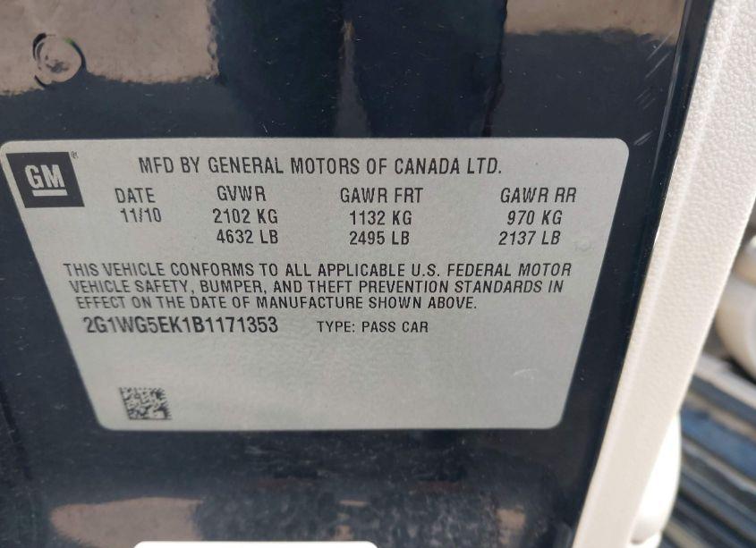 Photo 9 of 2011 Chevrolet Impala LT (VIN 2G1WG5EK1B1171353)