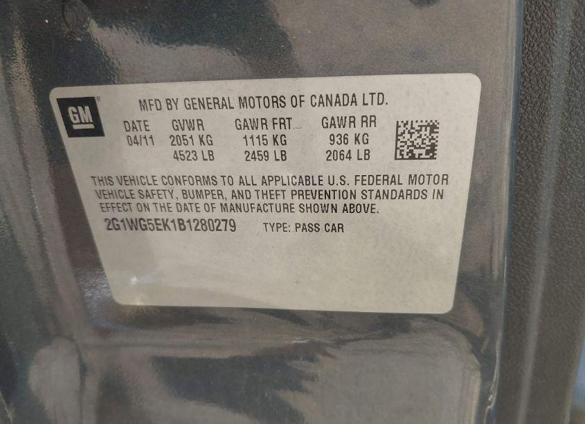 Photo 9 of 2011 Chevrolet Impala LT (VIN 2G1WG5EK1B1280279)