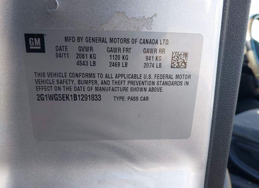 Photo 9 of 2011 Chevrolet Impala LT (VIN 2G1WG5EK1B1291833)